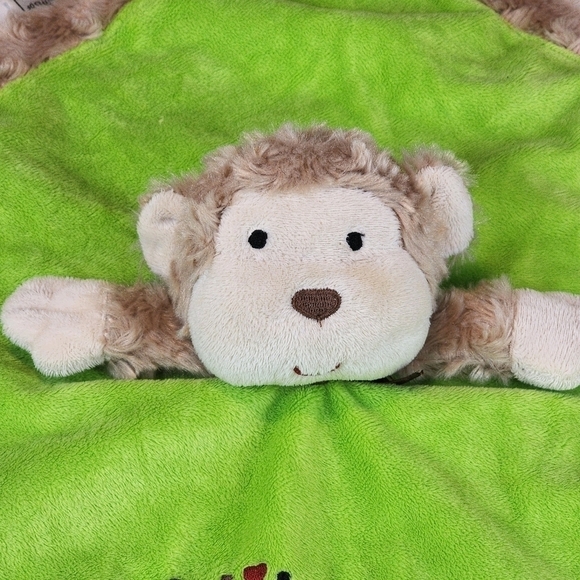 Okie Dokie Monkey Lovey Wild for Mommy Green  Security Blanket Rattle Satin - Picture 3 of 8